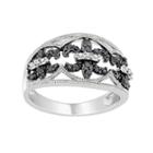 Sterling Silver 1/4-ct. T.w. Black And White Diamond Fleur-de-lis Ring, Women's, Size: 6