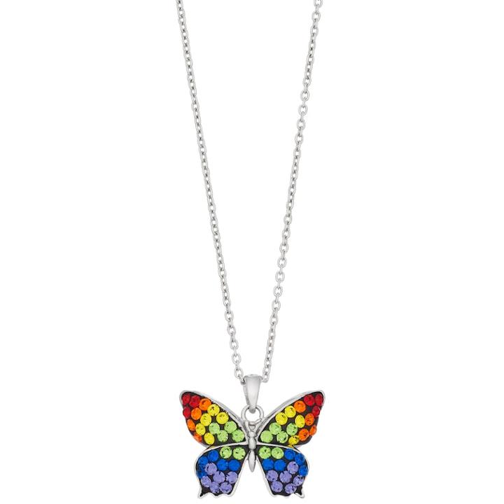 Silver Plated Crystal Rainbow Butterfly Pendant Necklace, Women's, Size: 18, Blue