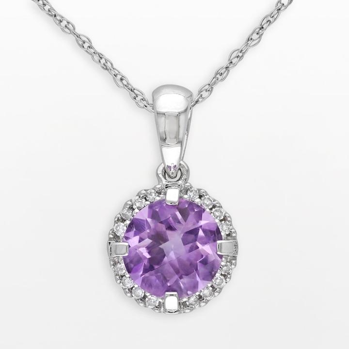 Stella Grace 10k White Gold Amethyst And Diamond Accent Frame Pendant, Women's, Size: 17, Purple