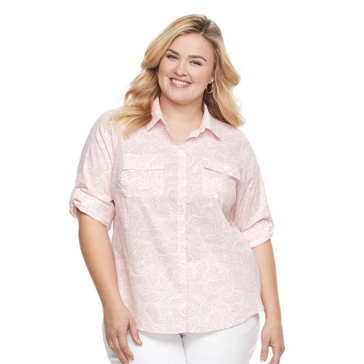 Plus Size Croft & Barrow&reg; Roll-tab Shirt, Women's, Size: 1xl, Brt Pink