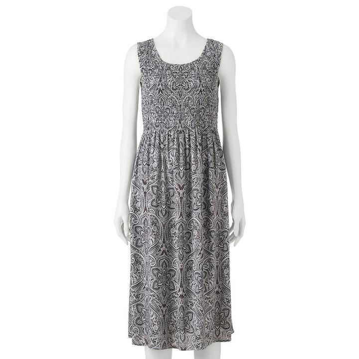 Petite Croft & Barrow&reg; Smocked Challis Dress, Women's, Size: M Petite, Light Grey