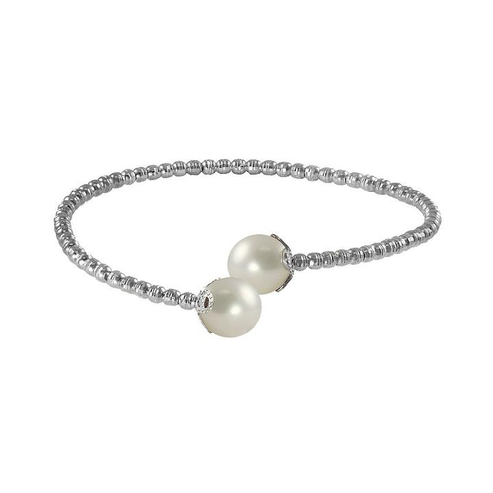 Pearlustre By Imperial Sterling Silver And Stainless Steel Freshwater Cultured Pearl Bead Cuff Bracelet, Women's, Size: 7.5, White