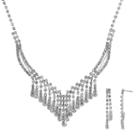 Crystal Allure V Bib Necklace And Linear Drop Earring Set, Women's, Size: 15, White