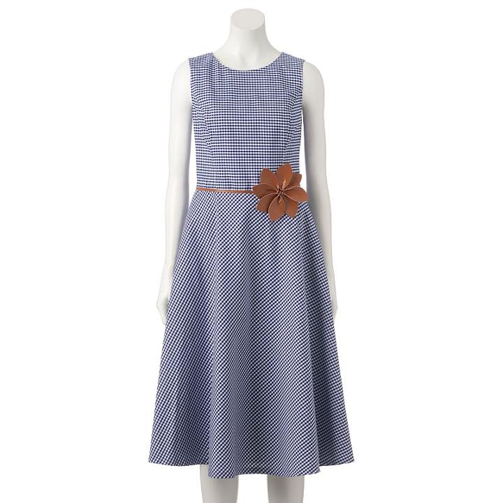 Women's Jessica Howard Gingham Fit & Flare Midi Dress, Size: 10, Turquoise/blue (turq/aqua)