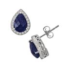 Sterling Silver 4/9-ct. T.w. Diamond And Opaque Sapphire Teardrop Stud Earrings, Women's, Blue