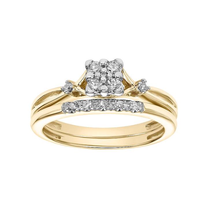 Cherish Always 10k Gold 1/4 Carat T.w. Diamond Square Engagement Ring Set, Women's, Size: 7, White