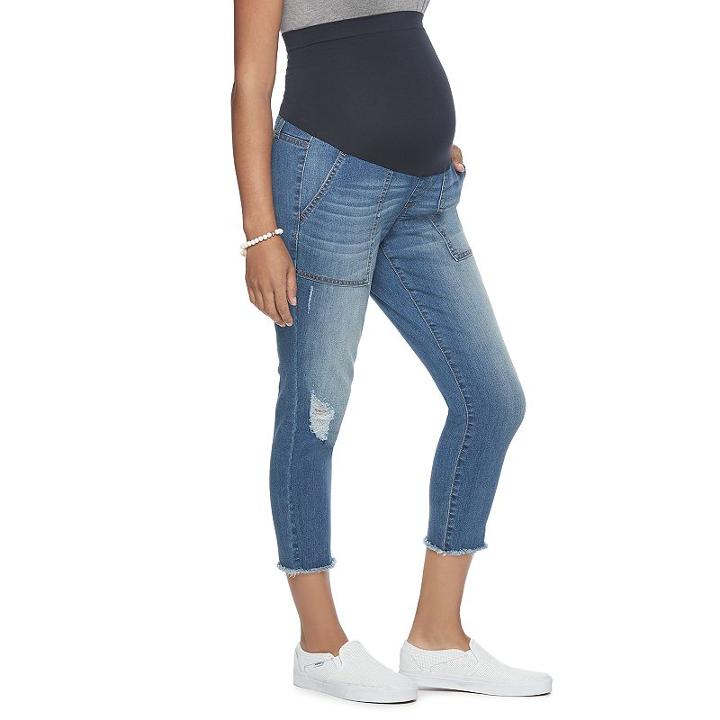 Maternity A:glow Belly Panel Ripped Capri Jeans, Women's, Size: 12-mat, Med Blue
