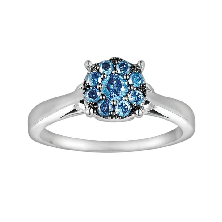 Sterling Silver 1/4-ct. T.w. Blue Diamond Ring, Women's, Size: 7