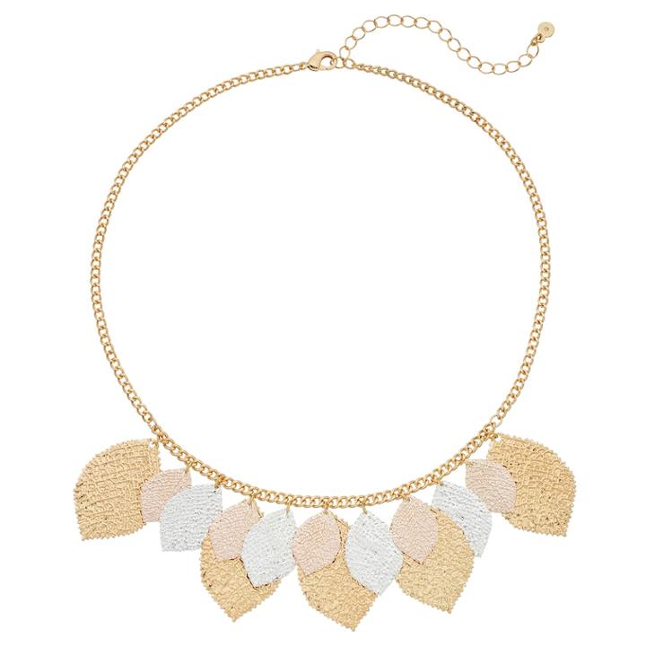 Lc Lauren Conrad Tri Tone Leaf Necklace, Women's, Multicolor