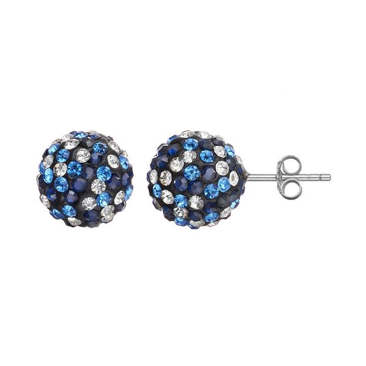 Ball, Crystal Sterling Silver Stud Earrings, Women's, Blue