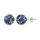 Ball, Crystal Sterling Silver Stud Earrings, Women's, Blue