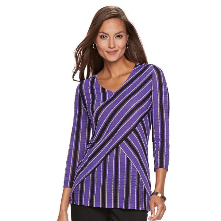 Women's Dana Buchman Printed Bias Cut V-neck Top, Size: Medium, Drk Purple