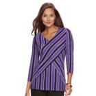 Women's Dana Buchman Printed Bias Cut V-neck Top, Size: Medium, Drk Purple