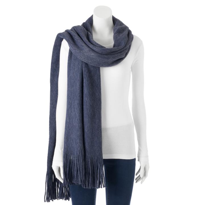 Apt. 9&reg; Solid Brushed Fringe Oblong Scarf, Women's, Blue (navy)