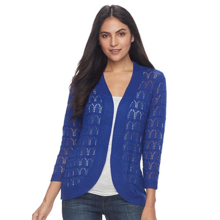 Women's Napa Valley Openwork Cardigan, Size: Large, Brt Blue