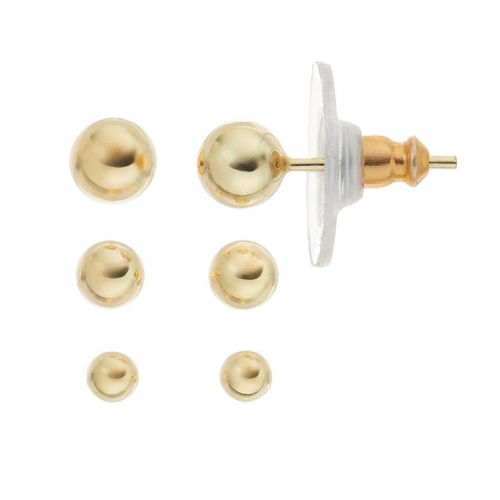 14k Gold Over Silver Ball Stud Earring Set, Women's