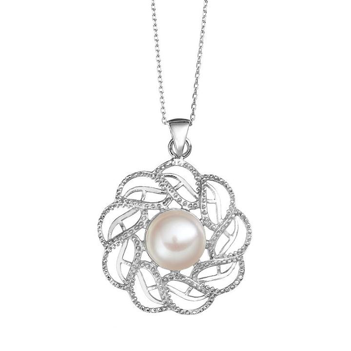 Freshwater Cultured Pearl Sterling Silver Openwork Pendant Necklace, Women's, Size: 18, White