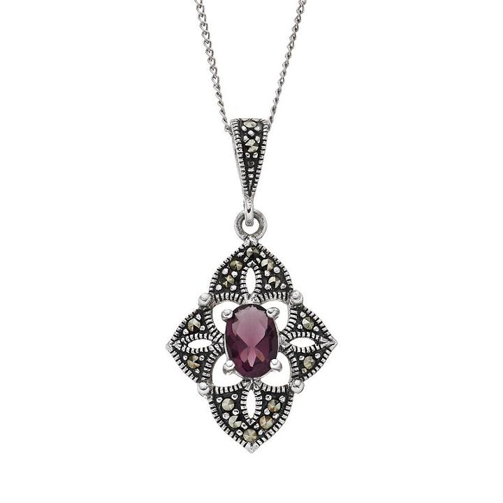 Tori Hill Amethyst And Marcasite Sterling Silver Kite Pendant Necklace, Women's, White