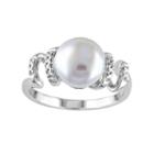 Freshwater Cultured Pearl And Diamond Accent Sterling Silver Swirl Ring, Women's, Size: 6, White