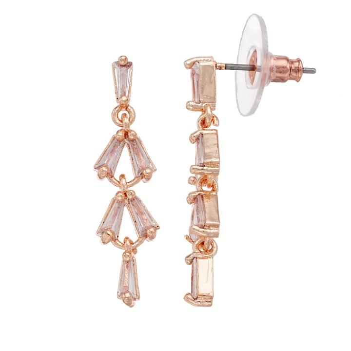 Lc Lauren Conrad Cubic Zirconia Baguette Nickel Free Linear Earrings, Women's, Light Pink
