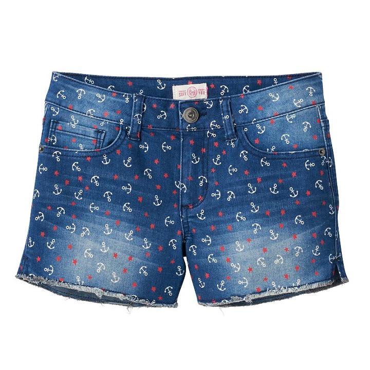 Girls 7-16 & Plus Size So&reg; Dark Wash Anchor Print Jean Shorts, Girl's, Size: 7, Blue