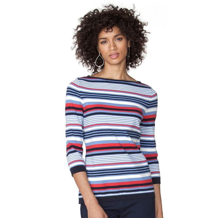Women's Chaps Striped Boatneck Top, Size: Large, Blue (navy)
