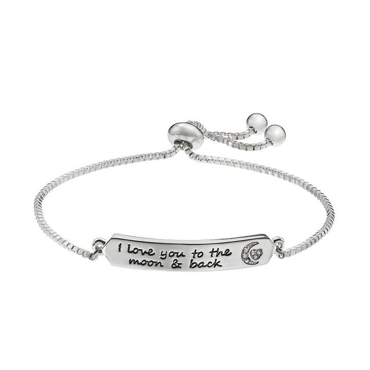 Silver Expressions By Larocks I Love You To The Moon & Back Bolo Bracelet, Women's, Grey