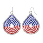 Red, White & Blue Seed Bead Woven Teardrop Earrings, Women's, Multicolor