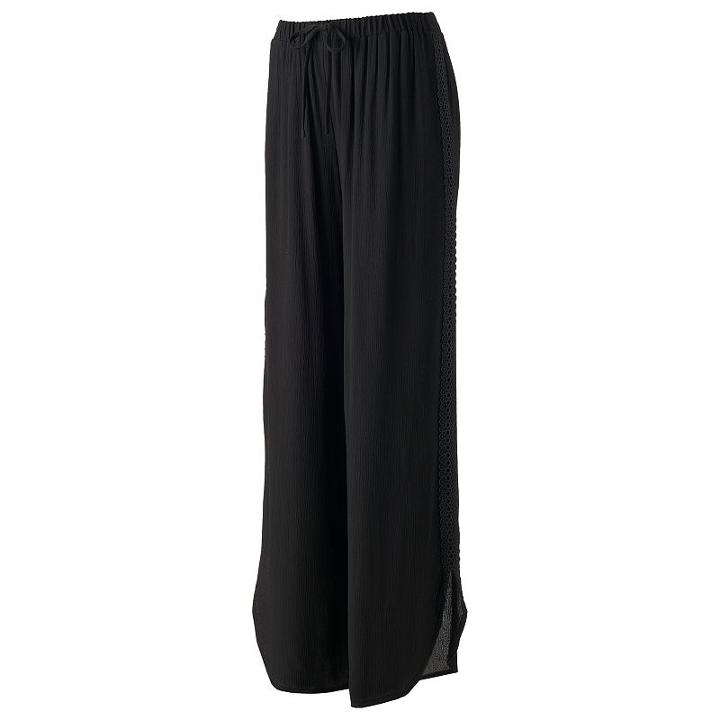 Juniors' Joe B Crochet-trim Gauze Soft Pants, Girl's, Size: Small, Black