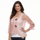 Women's Nina Leonard Open-work Embellished Cardigan, Size: Large, Dark Red