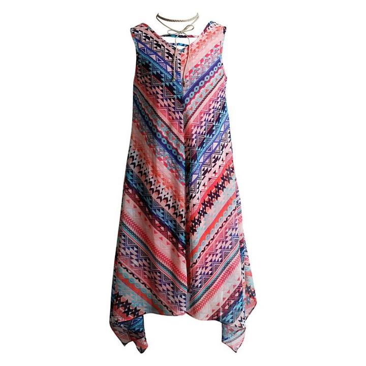 Girls 7-16 Mackenzie X Emily West Coral Printed Sharkbite Chiffon Dress With Layered Choker Necklace, Girl's, Size: 16, Med Pink