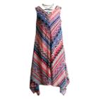 Girls 7-16 Mackenzie X Emily West Coral Printed Sharkbite Chiffon Dress With Layered Choker Necklace, Girl's, Size: 16, Med Pink