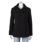 Women's Excelled Double-breasted Faux-wool Peacoat, Size: Large, Black