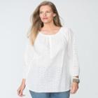 Plus Size Chaps Eyelet Peasant Top, Women's, Size: 2xl, White