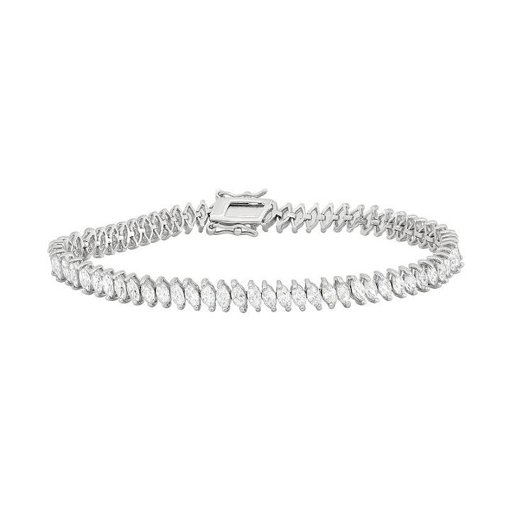 Cubic Zirconia Sterling Silver Marquise Tennis Bracelet, Women's, Size: 7.25, White
