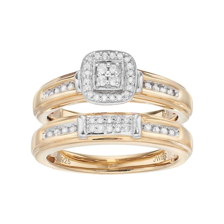Always Yours 14k Gold Plated 1/5 Carat T.w. Diamond Halo Engagement Ring Set, Women's, Size: 7, White