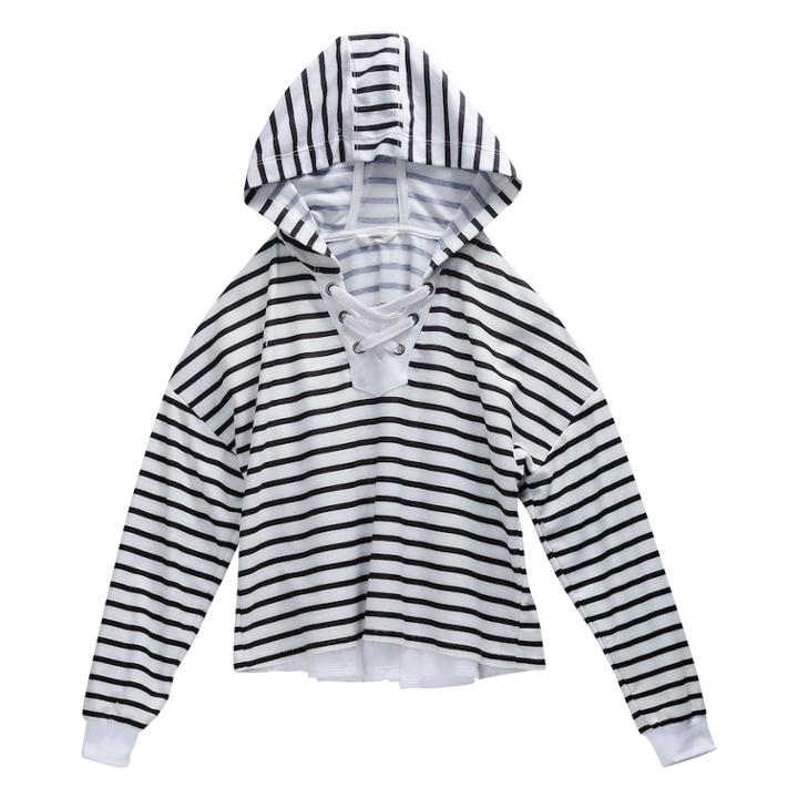 Girls 7-16 Maddie Striped Lace-up Hoodie Sweatshirt, Size: Xl, White