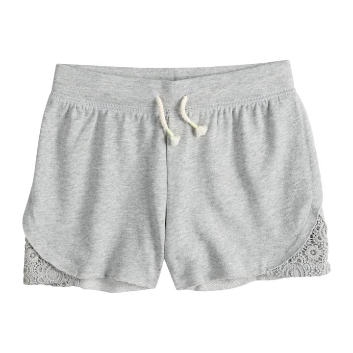 Girls 7-16 So&reg; Crochet Trim Shorts, Size: 14, Med Grey
