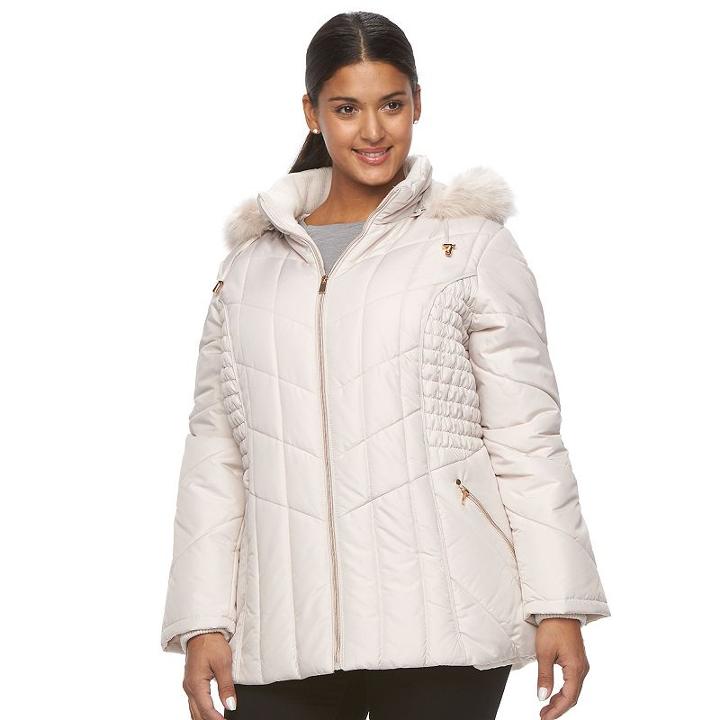 Plus Size D.e.t.a.i.l.s Hooded Smocked Puffer Jacket, Women's, Size: 3xl, Med Beige
