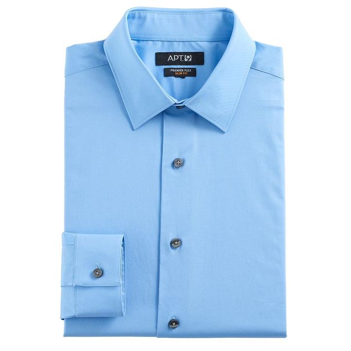 Big & Tall Apt. 9&reg; Premier Flex Collar Stretch Dress Shirt, Men's, Size: 18.5 38/9t, Med Blue