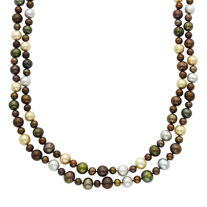 Dyed Freshwater Cultured Pearl Double Strand Necklace, Women's, Size: 18, Multicolor