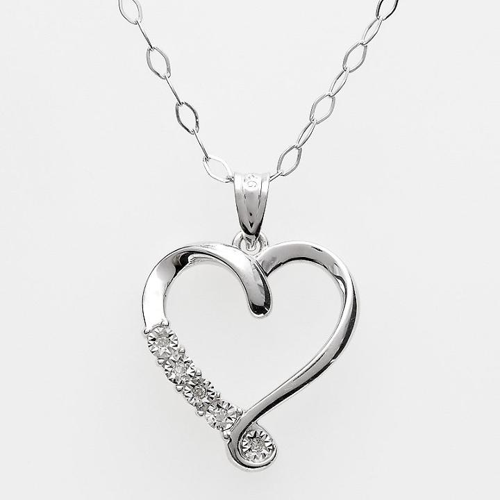 Sterling Silver Diamond Accent Heart Pendant, Women's, White