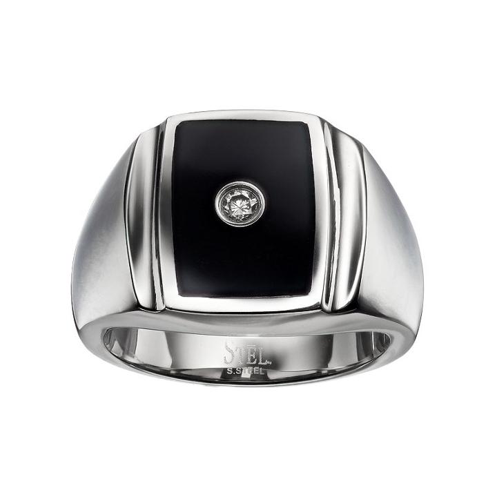 Men's Diamond Accent & Black Enamel Stainless Steel Ring, Size: 8