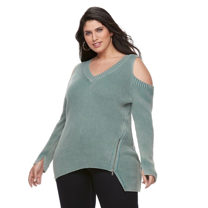 Plus Size Rock & Republic&reg; Cold Shoulder Sweater, Women's, Size: 2xl, Med Green