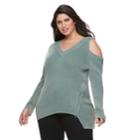 Plus Size Rock & Republic&reg; Cold Shoulder Sweater, Women's, Size: 2xl, Med Green