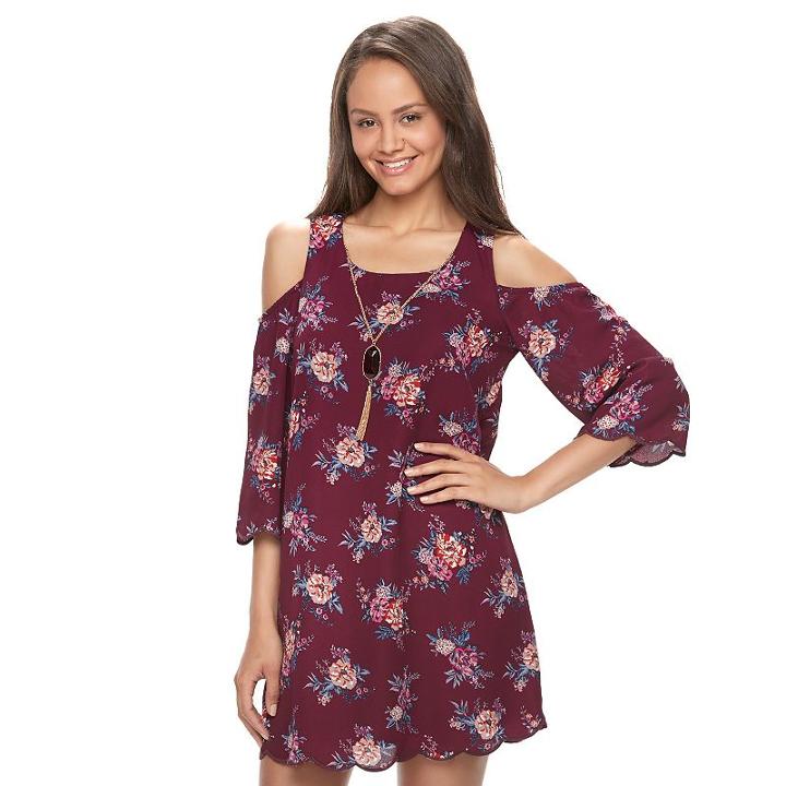 Juniors' Lily Rose Floral Cold Shoulder Shift Dress, Teens, Size: Medium, Plum Floral