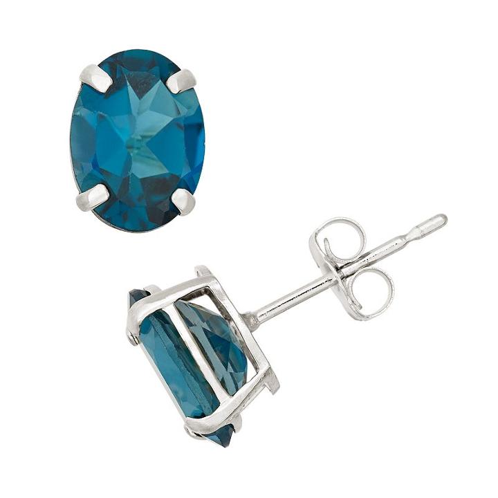 London Blue Topaz 10k White Gold Oval Stud Earrings, Women's