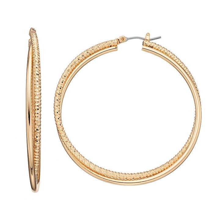 Jennifer Lopez Textured Crisscross Nickel Free Hoop Earrings, Women's, Gold