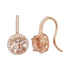 14k Rose Gold Over Silver Simulated Morganite And Lab-created White Sapphire Halo Drop Earrings, Women's, Pink
