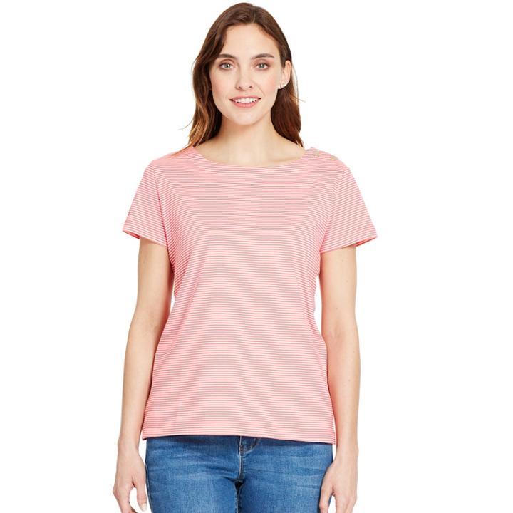 Women's Izod Button-shoulder Striped Tee, Size: Large, Coral Stripe